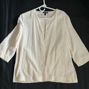 Eileen Fisher Cream Textured Open Jacket
